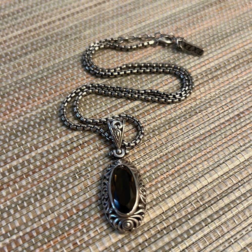 Silver Brighton Necklace Smoky Brown Gem